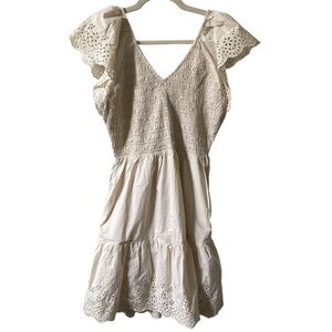 GAP 100% Cotton Eyelet Cream Lace Ruffle Sleeve Dress M